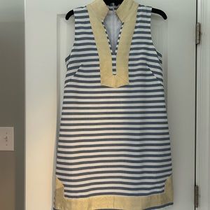 Blue, white and soft shimmering gold nautical look dress